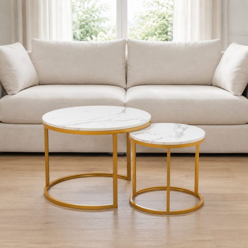 GOODSILO Set of 2 Nesting Coffee Tables Flexible Separable Combined Design for Living Room Bedroom Apartment Small Space Use as Side Table Nightstand Display Shelf image number 2