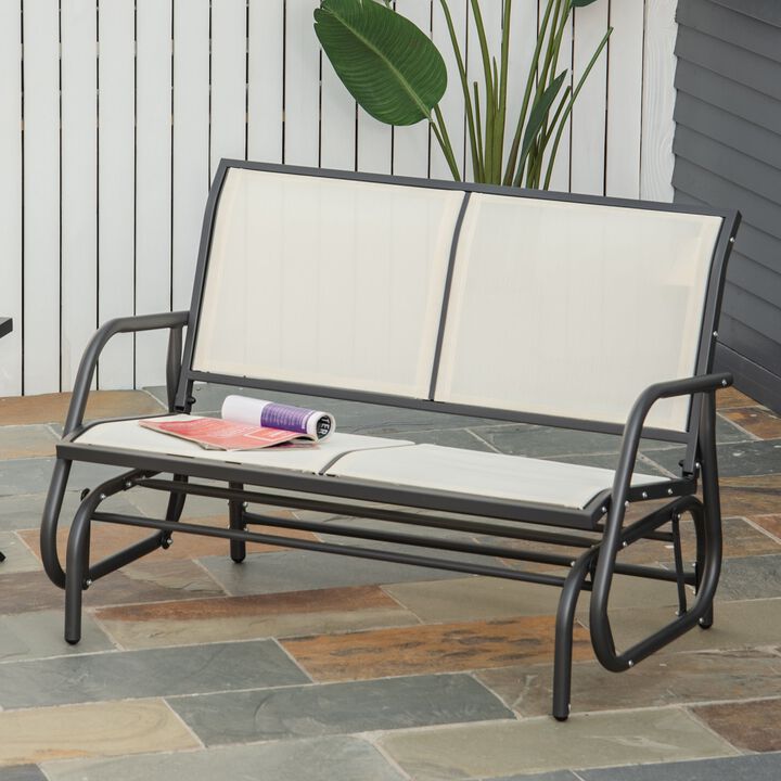 2-Person Outdoor Glider Bench, Patio Double Swing Rocking Chair Loveseat w/Powder Coated Steel Frame