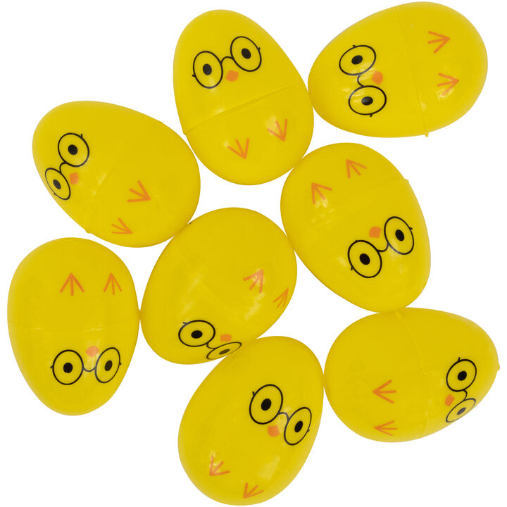 8ct Yellow Chick Wearing Glasses Fillable Easter Eggs 2.5”