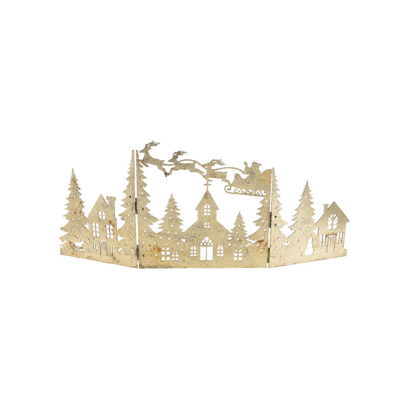 Pewter Iron Folding Mantle Scene with Santa Sleigh image number 0
