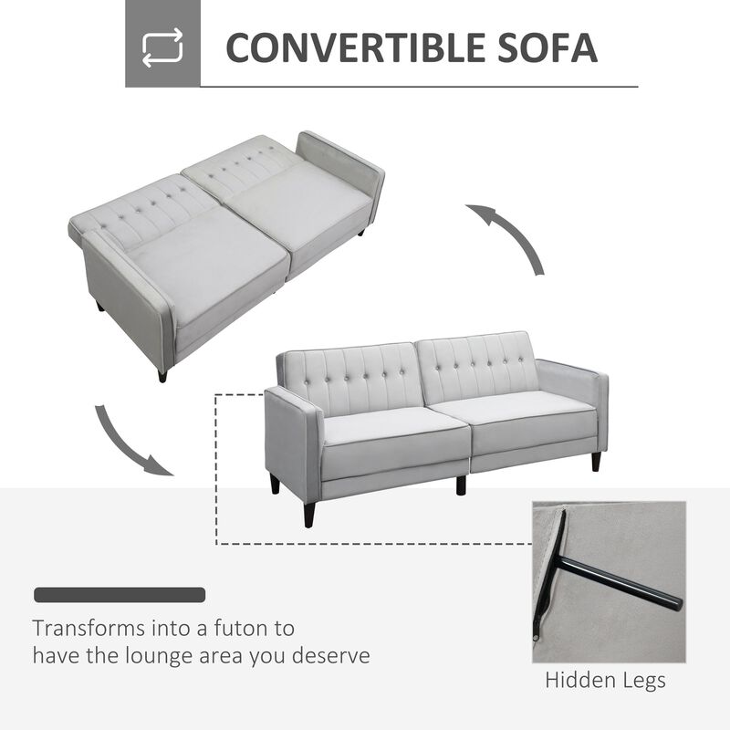 Convertible Sleeper Sofa, Futon Sofa Bed with Split Back Design Recline, Thick Padded Velvet-Touch Cushion s, Light Grey image number 6