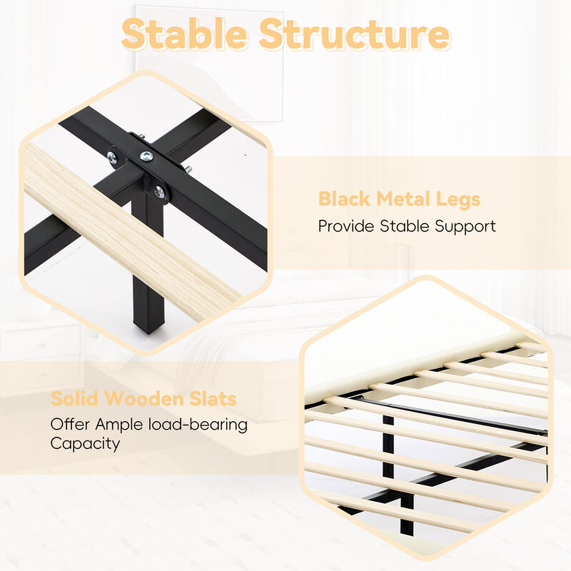 Merax Queen-Size Floating PU Leather Bed Frame with LED Lights