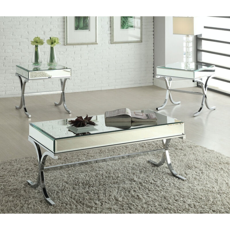 Modern Glass and Mirror End Table &ndash; Sleek Square Accent for Contemporary Decor