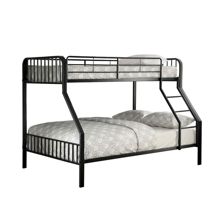 Industrial Style Twin over Full Metal Bunk Bed with Tubular Frame, Black-Benzara