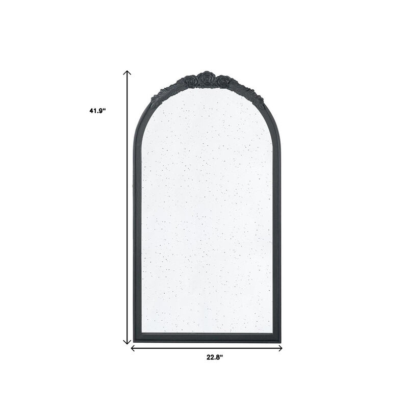 HomeRoots 42" Black Crowned Top Antiqued Glass Arch Framed Accent Mirror image number 6