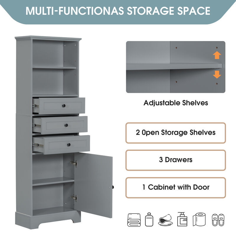 Merax Tall Storage Cabinet with 3 Drawers and Adjustable Shelves for Bathroom