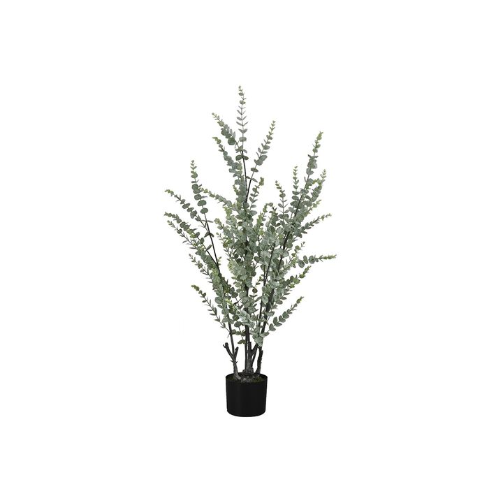 Monarch Specialties I 9561 - Artificial Plant, 44" Tall, Eucalyptus Tree, Indoor, Faux, Fake, Floor, Greenery, Potted, Real Touch, Decorative, Green Leaves, Black Pot