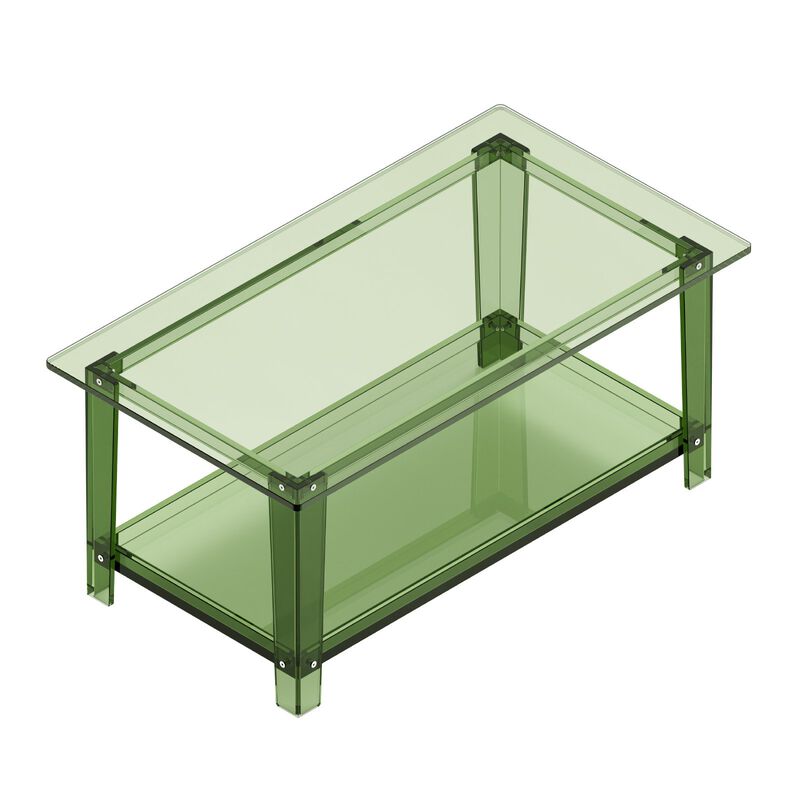 Modern Acrylic Coffee Table, 2 Tier Center Table with Storage Shelf - Green image number 9