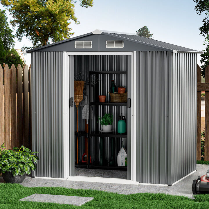 Galvanized Steel Storage Shed with Lockable Sliding Doors