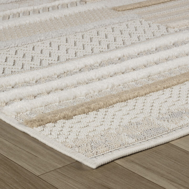 Rug Branch Ivara Comtemporary Patchwork Stripe Beige Cream Indoor Area Rug