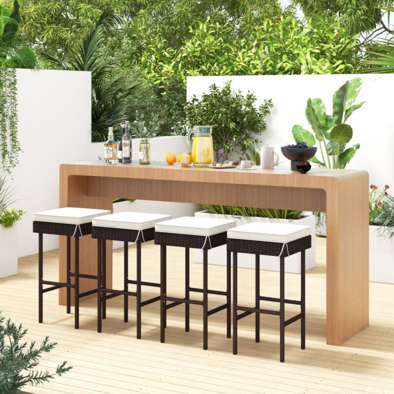 Hivvago Patio Rattan Barstools with Footrest and Soft Cushions for Backyard Balcony