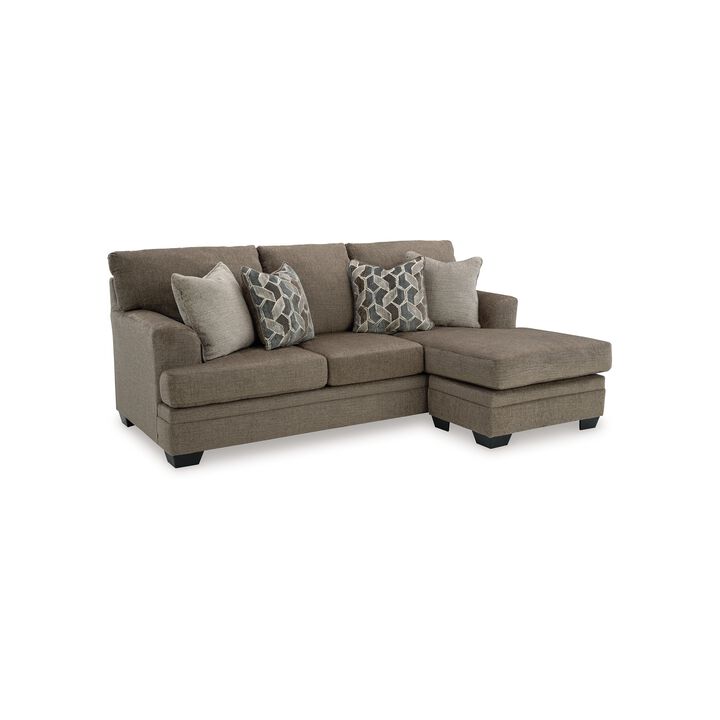 Ead L Sofa Chaise Sectional w Pillows, Nutmeg Brown Polyester 92 Inch - Benzara