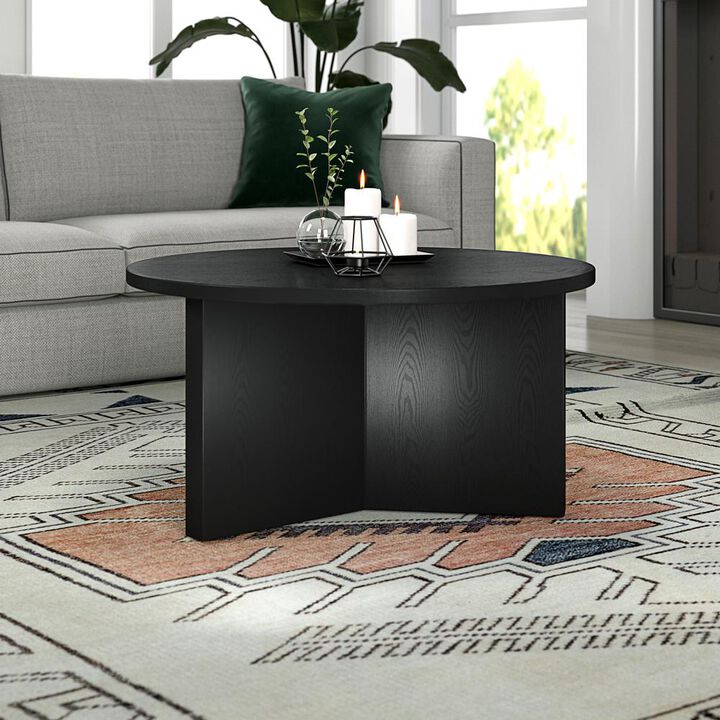 Hudson&Canal Anders 32 Wide Round Coffee Table in Black Grain