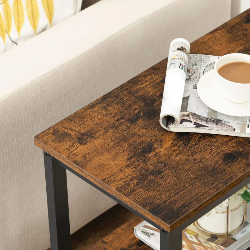 3-Tier Narrow End Table with Storage Shelves for Living Room or Bedroom-Brown image number 7