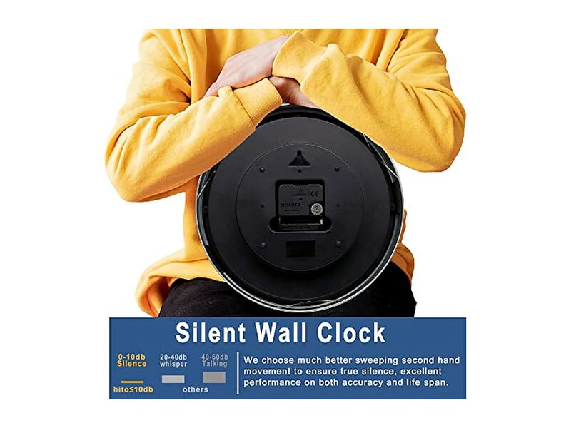 Glass Silver Aluminum Black Wall Clock 10 Inch Silent Non Ticking image number 3