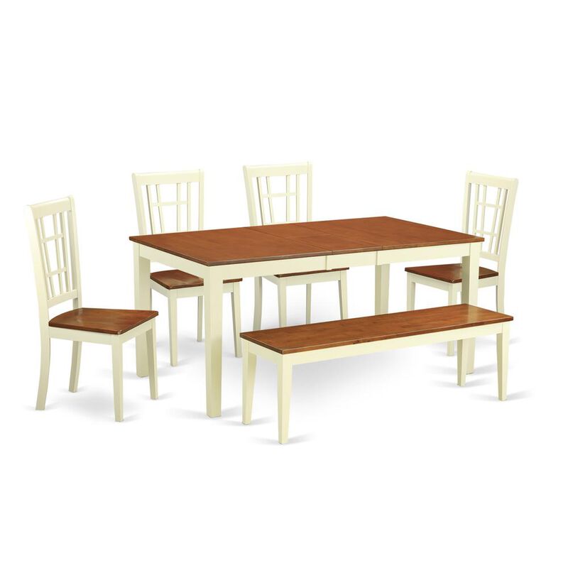 6-Pc Dining room set for 4-Table with Leaf and 4 Kitchen Chairs plus bench