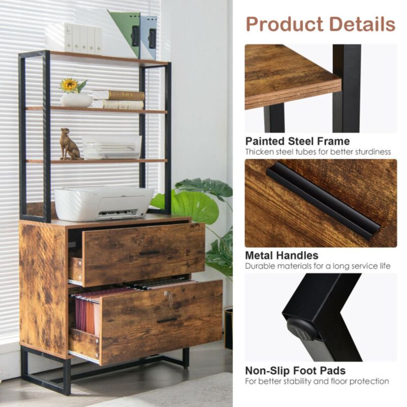 Hivvago Letter Size Lateral File Cabinet with Lock and Bookshelf