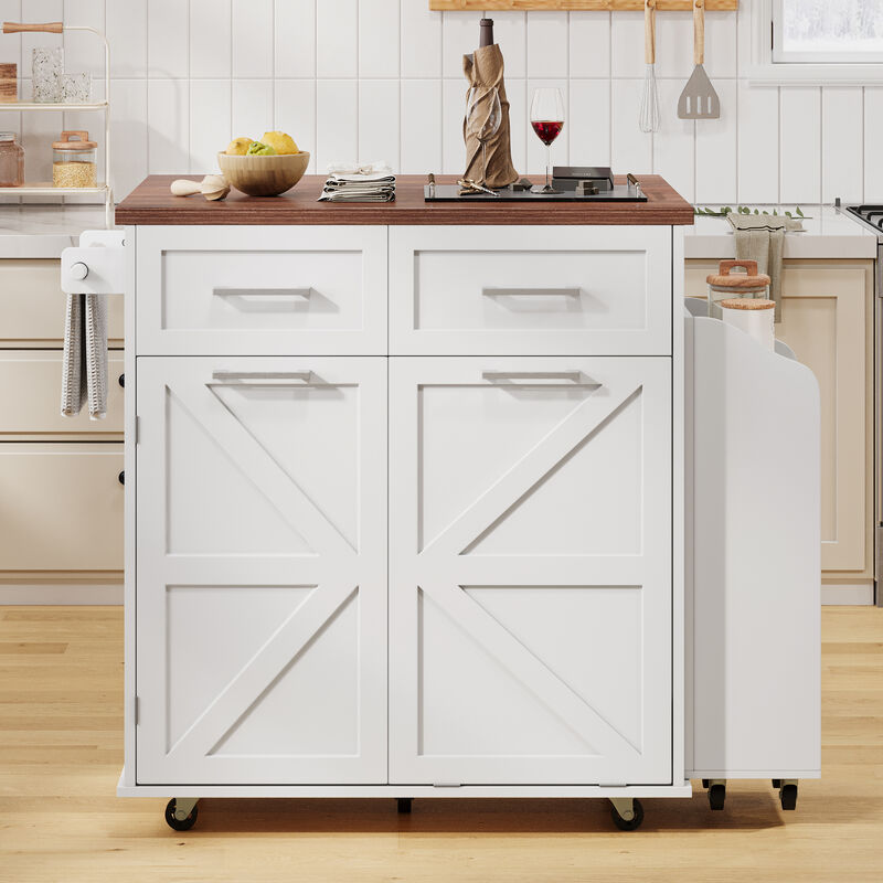 Merax Farmhouse Kitchen Island with Drop Leaf