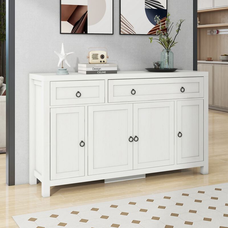 Retro Style Large Storage Space Sideboard with Flip Door and 1 Drawer, 4 Height Adjustable Cabinets, Suitable for Kitchen, Dining Room, Living Room (Antique White)
