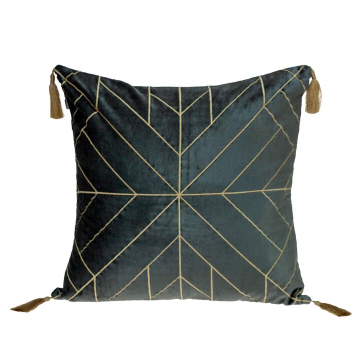 20" Gray and Gold Woven Geometric Stitched Pattern Throw Pillow