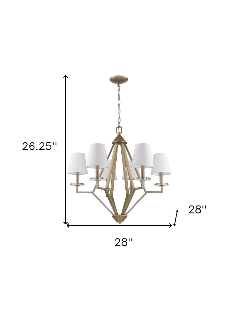 Hivvago Gold Candle Style Six Light Metal and Crystals Dimmable Chandelier With White Shades