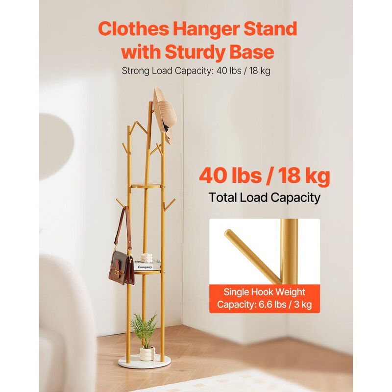 Modern Coat Rack with Quartz Base and Hooks, Freestanding Hall Tree image number 3
