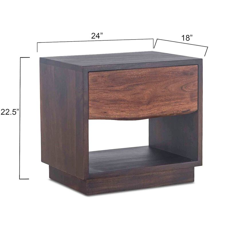 World Interiors Palermo 24-Inch Acacia Wood Live Edge Night Chest in Raw Walnut Finish