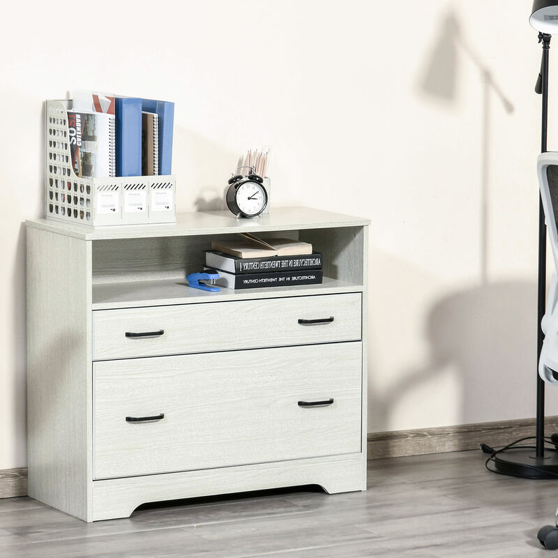 Home Office File Cabinet Storage Organizer W/ 2 Drawers & Shelf, Grey