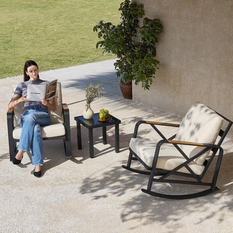 Tribesigns Metal Patio Rocking Chair Outdoor Furniture image number 2