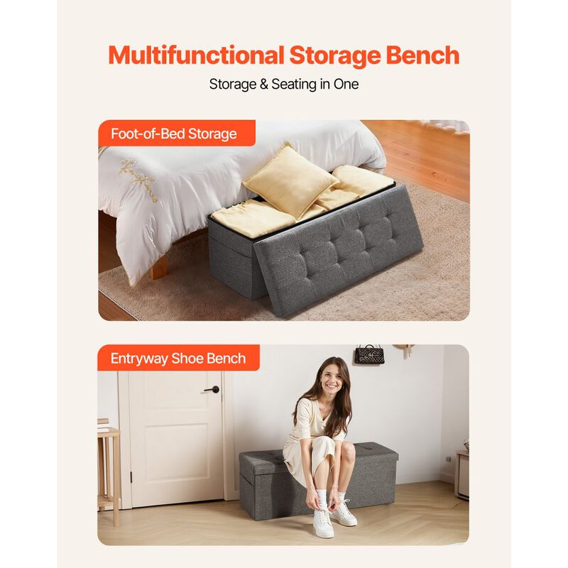 Upholstered Storage Ottoman Bench with Folding Design and Side Bags image number 6