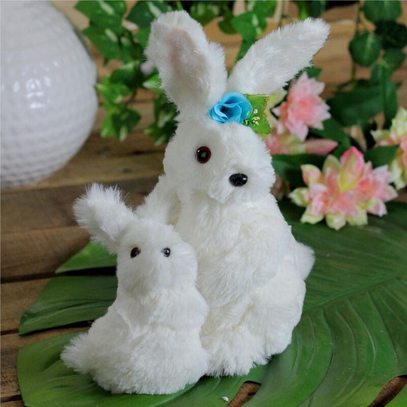 10” White Plush Standing Mother and Baby Easter Bunny Rabbit Spring Figure