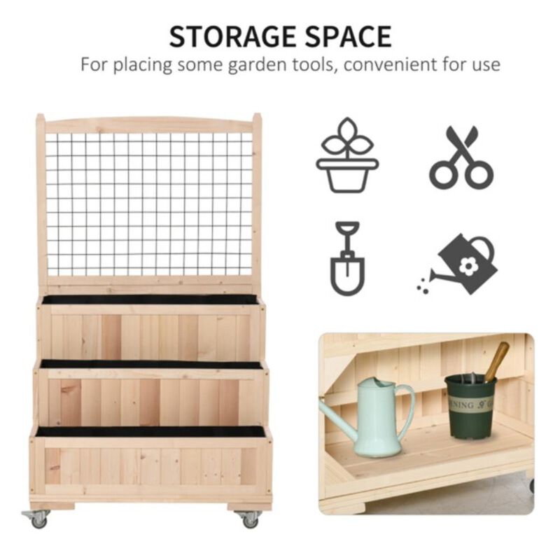 Flower Shelf & Wooden Planter Box Multi-Tier Plant Stand for Indoor & Outdoor Gardening