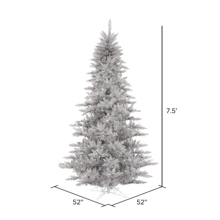 Vickerman 7.5' x 52" Silver Fir Artificial Christmas Tree with 1634 PVC Tips, Unlit, Metal Hinged Branches, Includes Metal Stand, Elegant Alternative to Traditional Green Tree