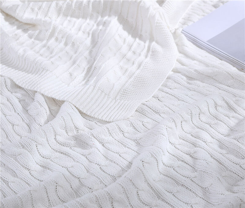 Oak 100% Cotton Cable Knitted 50" x 70" Throw Off White