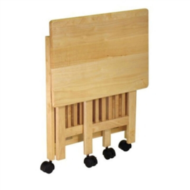 3-Shelf Folding Wood Printer Stand Cart with Lockable Casters For Office