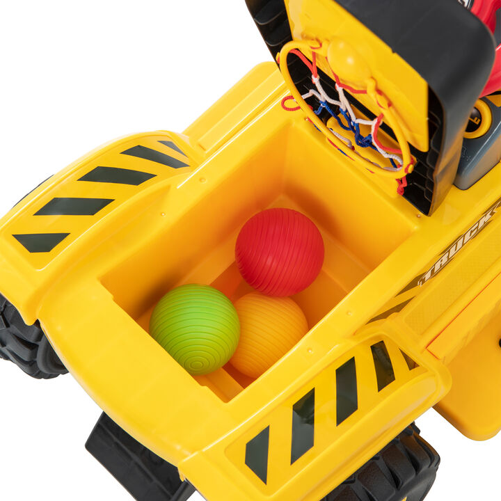6V Kids Electric Excavator Ride On Toy with Folding Basketball Hoop