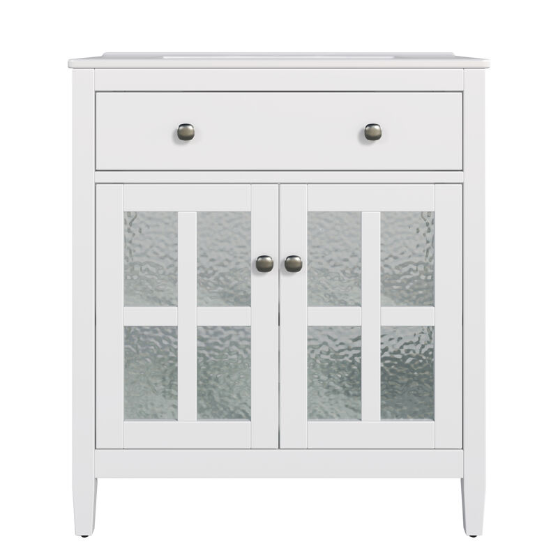 30" White Bathroom Vanity with Ceramic Sink