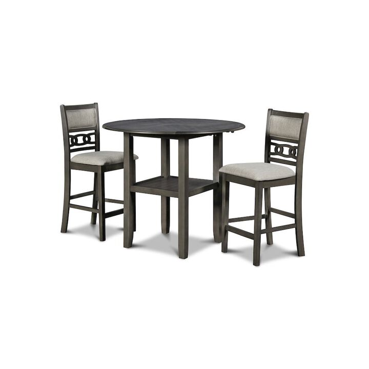 Gray 3 Piece Drop Leaf Table and 2 Chairs, Small Round Dining Table Set