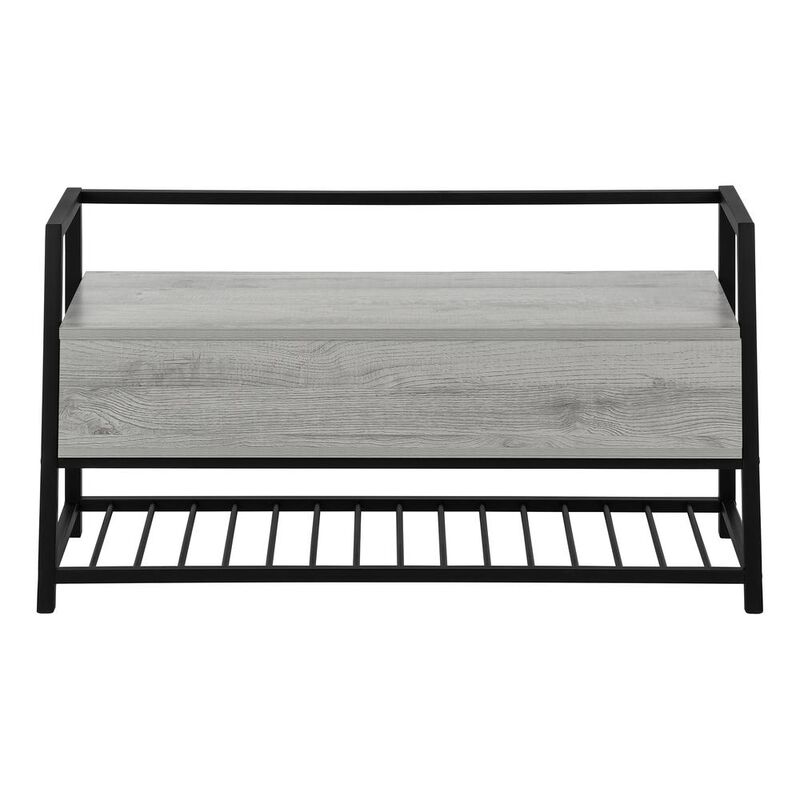 Bench, Entryway, Hallway, Storage, 42 Rectangular, Grey Laminate, Black