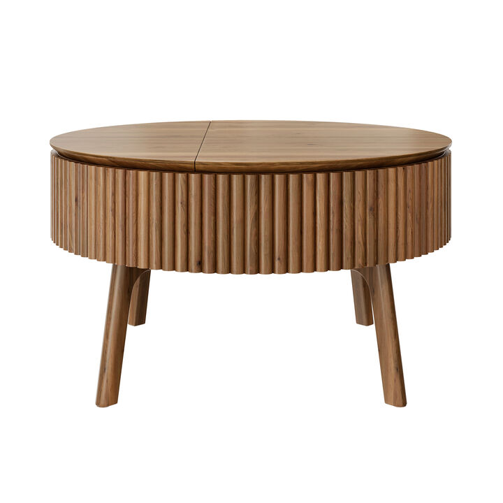 Whisen 30.3" Round Lift-Top Coffee Table, Solid Wood Mid-Century Modern Center Table with Hidden Storage for Living Room
