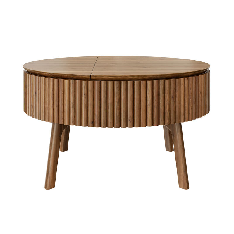 Whisen 30.3" Round Lift-Top Coffee Table, Solid Wood Mid-Century Modern Center Table with Hidden Storage for Living Room image number 0
