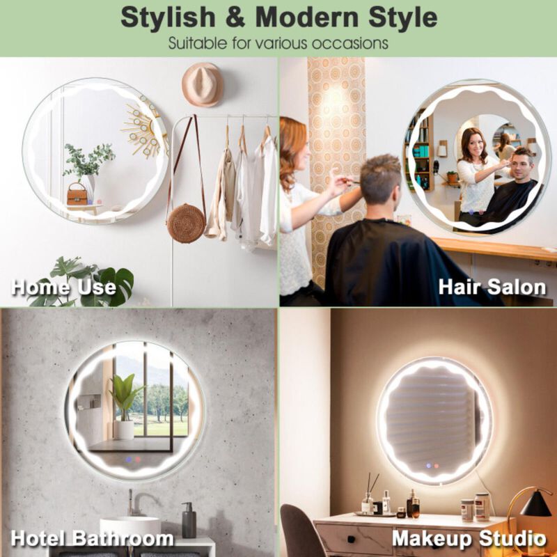 Hivvago 24 Inch Round Wall Mirror with 3-Color LED Lights and Smart Touch Button