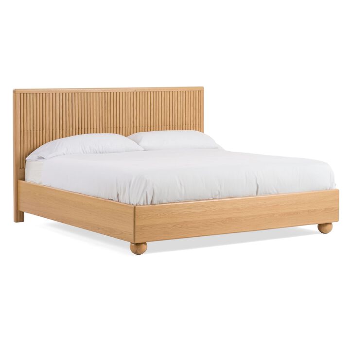 Cid Joya King Bed, Panel Headboard, Rounded Natural Brown Solid Oak Wood