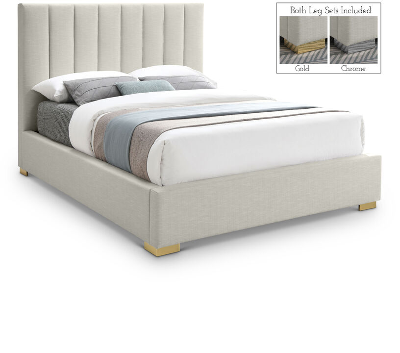 Meridian Furniture Pierce Beige Linen Textured Fabric Queen Bed