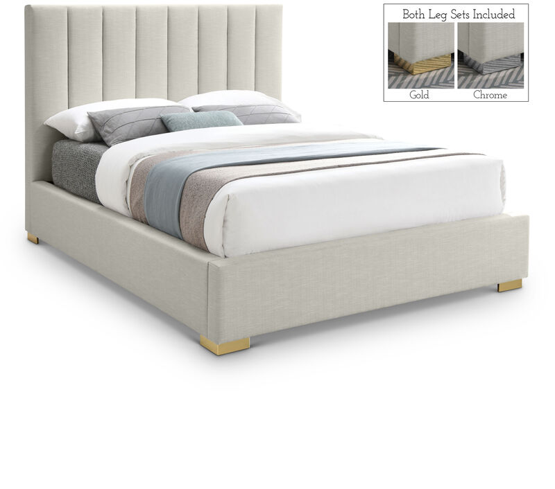 Meridian Furniture Pierce Beige Linen Textured Fabric Queen Bed image number 0