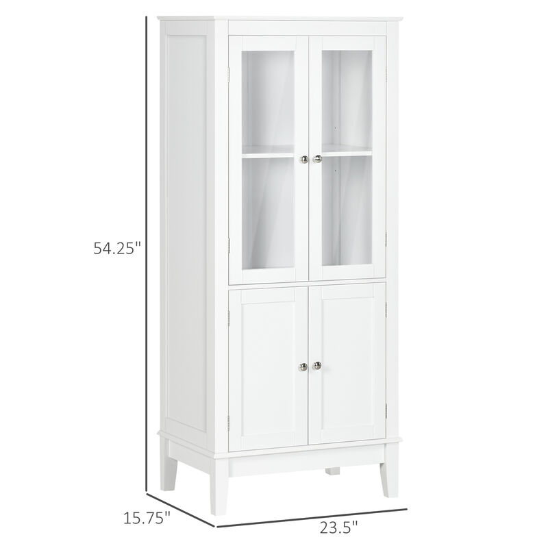 Bathroom Floor Cabinet Corner Unit with 4 Doors, Adjustable Shelves, White