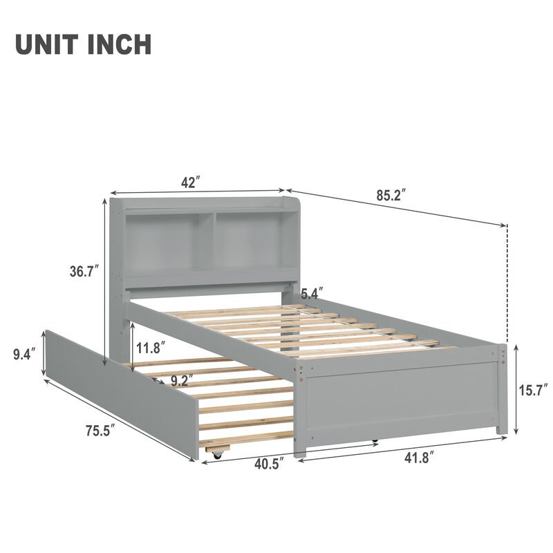 Twin Bed with Trundle,Bookcase