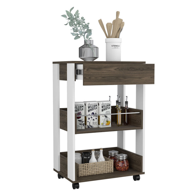 Kitchen Cart Coron, Kitchen, White / Dark Walnut