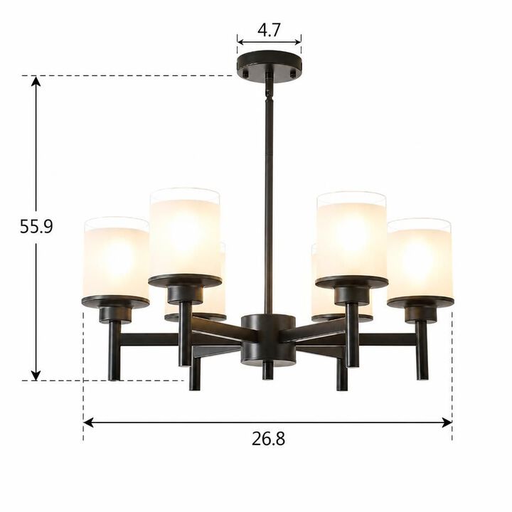 ELEMENT ACE Frosted Glass Adjustable Height Farmhouse Industrial Chandelier Ceiling Light Fixture for Dining Room, Foyer. Living Room and High Ceilings