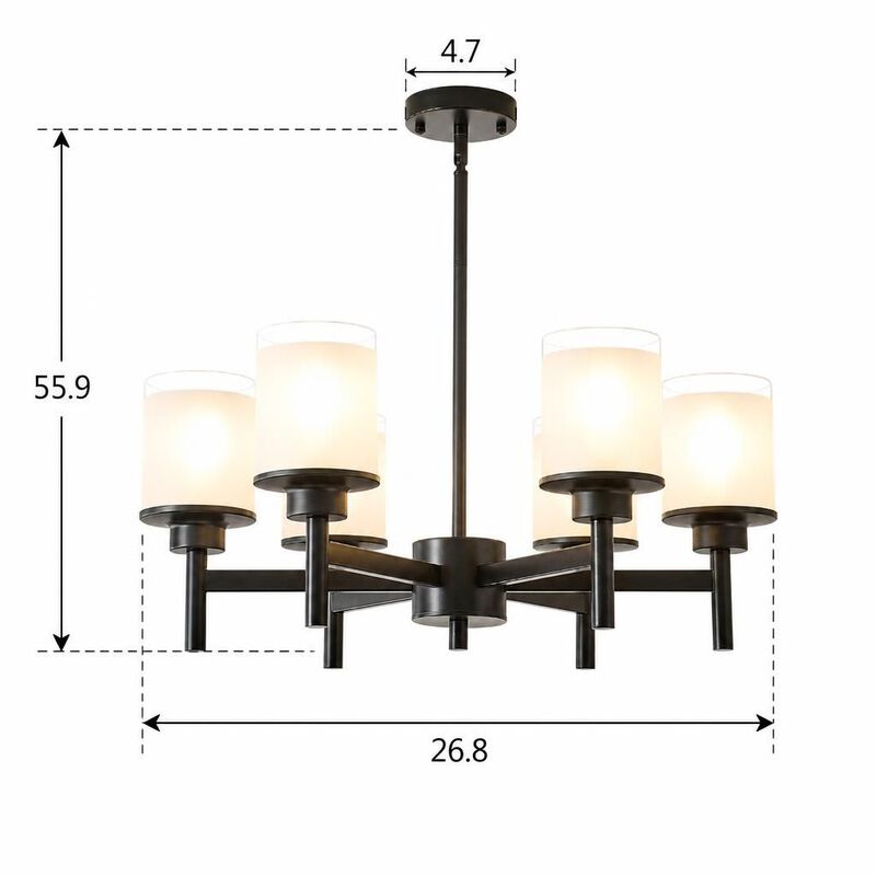 ELEMENT ACE Frosted Glass Adjustable Height Farmhouse Industrial Chandelier Ceiling Light Fixture for Dining Room, Foyer. Living Room and High Ceilings image number 1